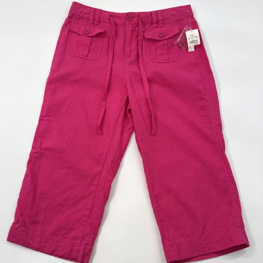 Cato Womens Capri Pants 8 Pink Linen Straight Cropped Stretch Pockets Travel NEW - Picture 1 of 9